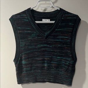 TNA Black Multicolor Knit V-Neck Cropped Sweater Vest